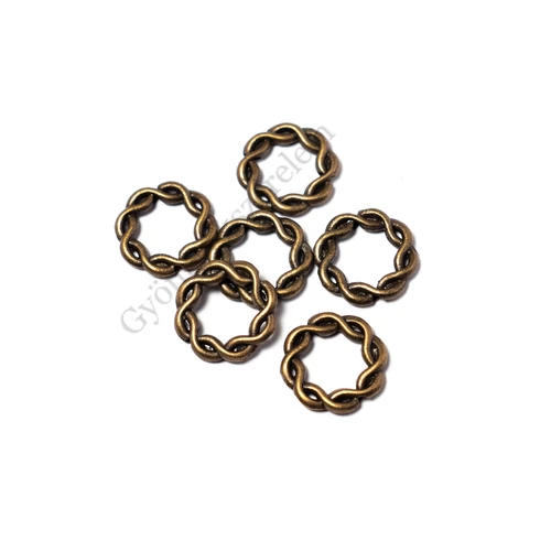 Csavart karika összekötő, fityegő, medál, antik bronz színű, 15 mm
