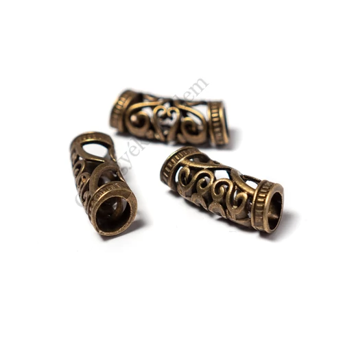 Áttört cső köztes, antik bronz színű, 24x9 mm