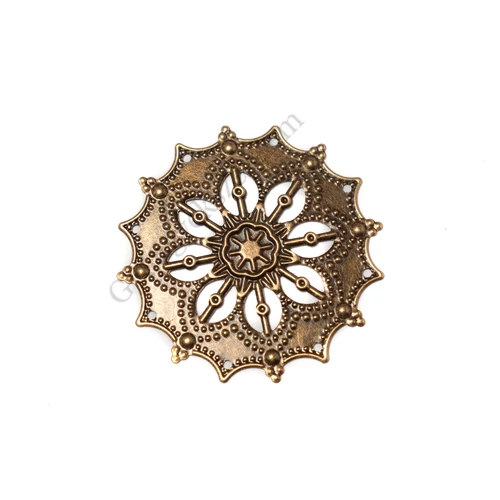 Áttört összekötő, medál, antik bronz színű, 44 mm