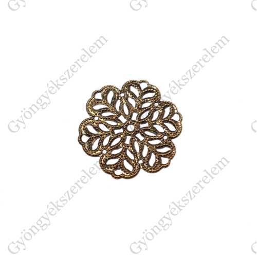 Áttört, vékony virág összekötő, medál, antik bronz színű, 27 mm
