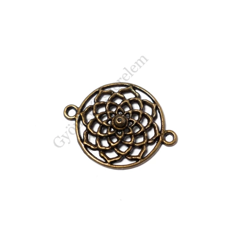 Mandala összekötő, karkötőalap, fülbevalóalap, antik bronz színű, 28x21 mm
