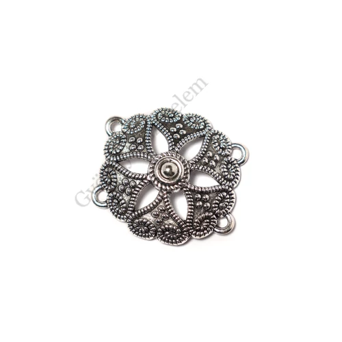 Mintás összekötő, karkötőalap, antik ezüst színű, 30x30 mm