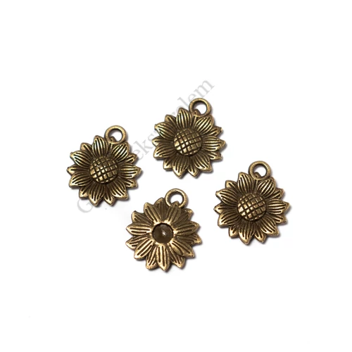 Napraforgó, virág fityegő, medál, antik bronz színű, 19x16 mm