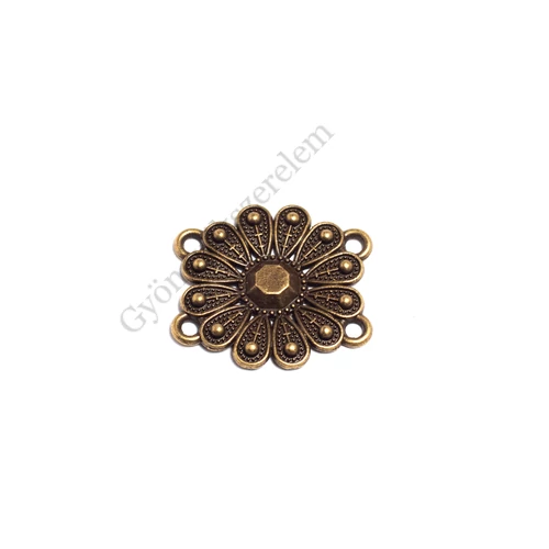 Virág összekötő, karkötőalap, medálalap, antik bronz színű, 29x26 mm