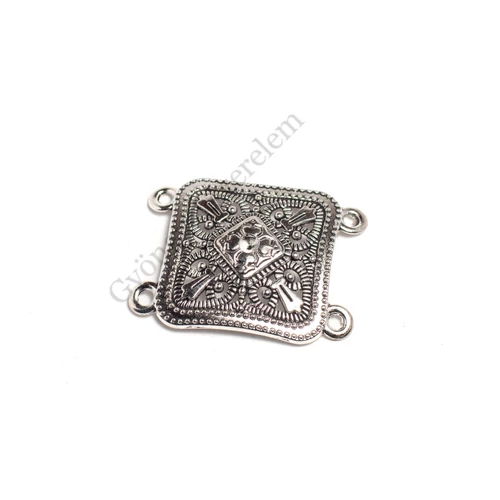 Négyzet összekötő, karkötőalap, medálalap, antik ezüst színű, 38x30 mm