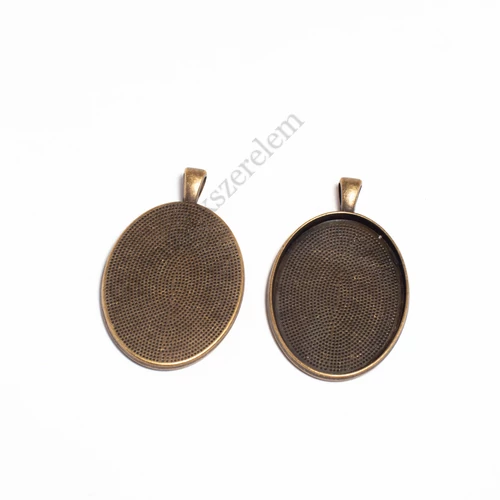 Ovális medálalap, antik bronz színű, 50x32mm, 40x30 mm-es lencséhez