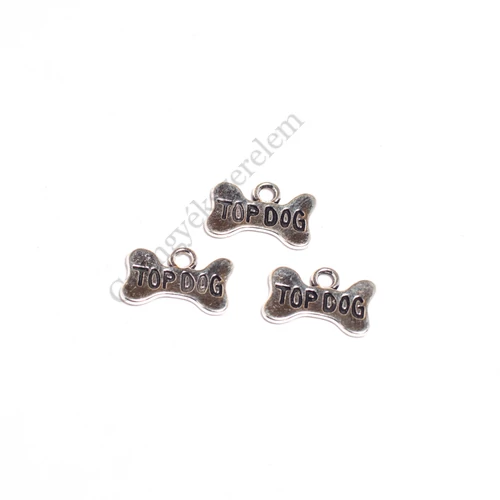 Top dog, kutya csont fityegő, medál, antik ezüst színű, 15x10 mm