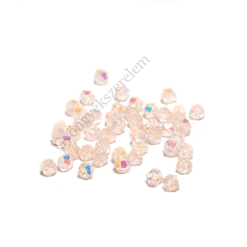 Rózsaszín színjátszó csiszolt bicone üveg gyöngy, 4 mm