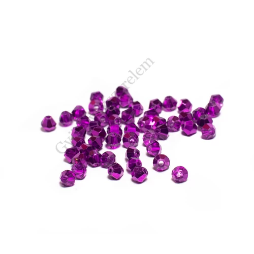 Metál lila csiszolt bicone üveg gyöngy, 4 mm
