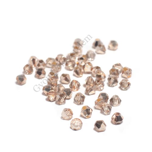 Metál pezsgő színű csiszolt bicone üveg gyöngy, 4 mm