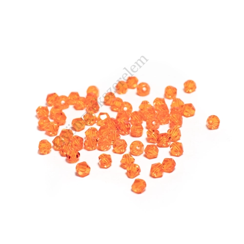 Narancssárga csiszolt bicone üveg gyöngy, 4 mm
