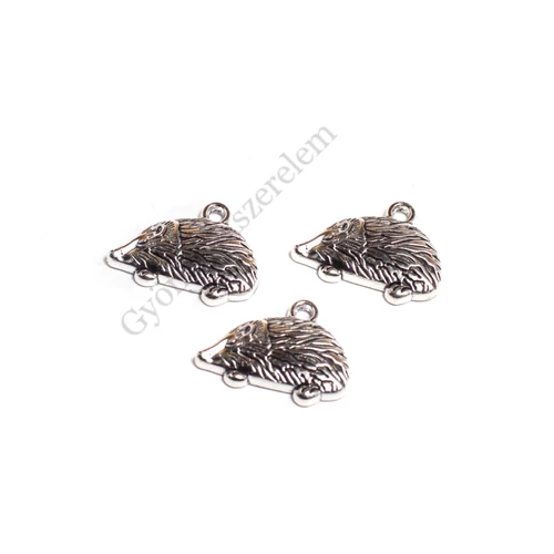 Sün, süni fityegő, medál, antik ezüst színű, 20x16 mm