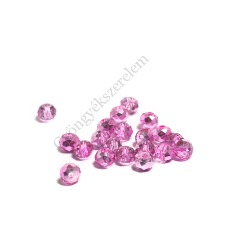 Metál rózsaszín csiszolt üveg gyöngy, fánk, abakusz, 6x4 mm