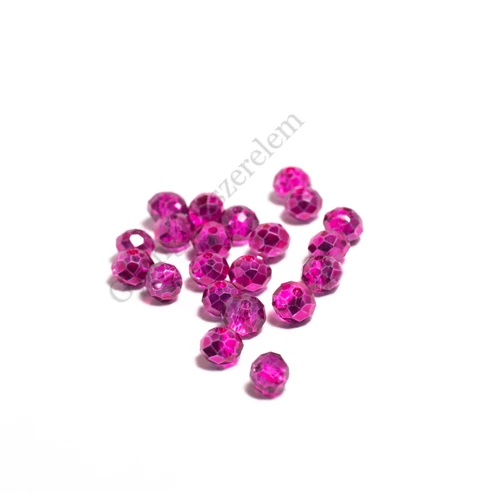 Metál pink csiszolt üveg gyöngy, fánk, abakusz, 6x4 mm
