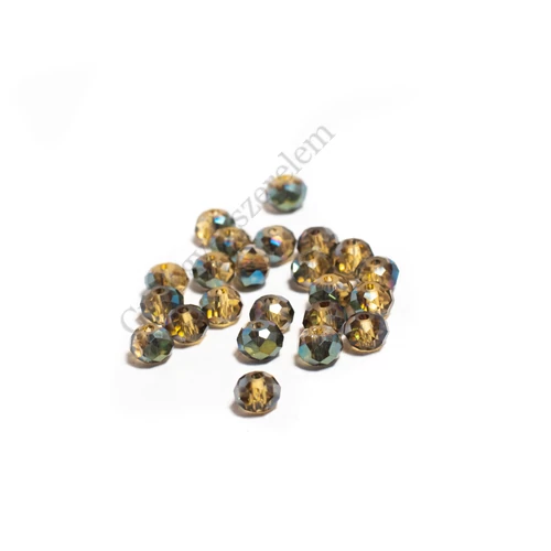 Zöldesbarna színjátszó csiszolt üveg gyöngy, fánk, abakusz, 6x4 mm