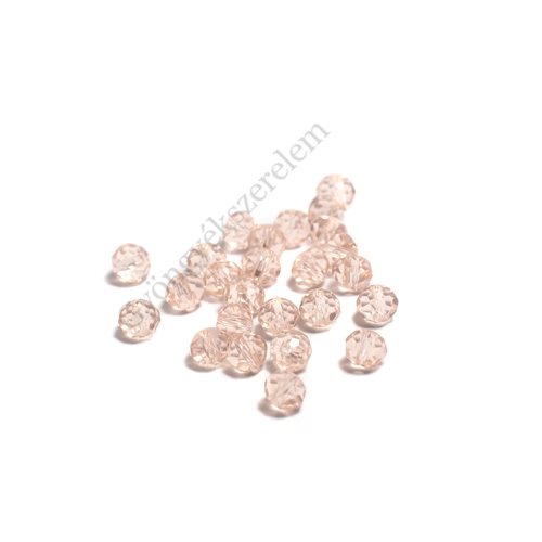 Rózsaszín csiszolt üveg gyöngy, fánk, abakusz, 6x4 mm