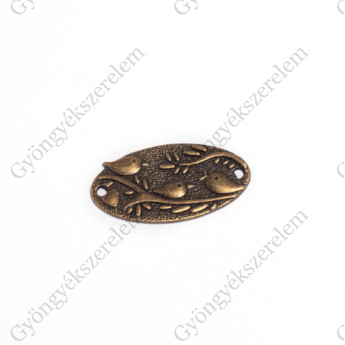 Madár medál, medálalap, összekötő, antik bronz színű, 37x20 mm