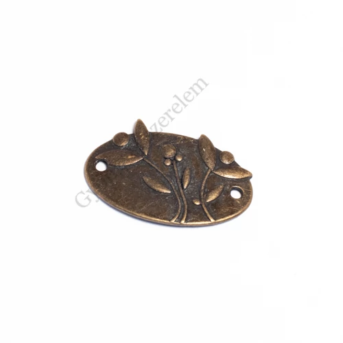 Virágos medál, medálalap, összekötő, antik bronz színű, 38x25 mm
