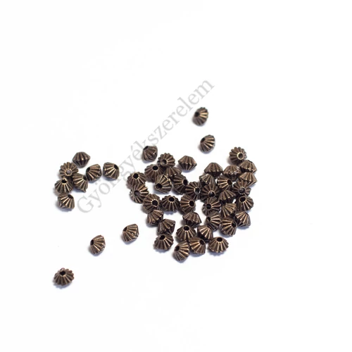 Csíkos bicone köztes, antik bronz színű, 5 mm, 50 db/cs
