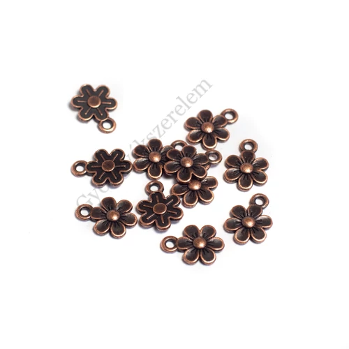 Virág fityegő, medál, vörösréz színű, 19x10 mm