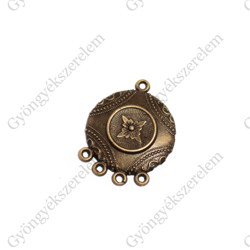 Kerek összekötő, fülbevalóalap, medálalap, antik bronz színű, 31x25 mm