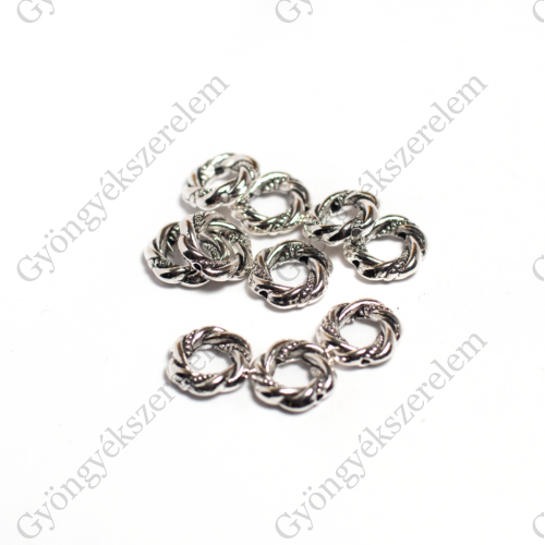 Csavart kerek gyöngykeret, köztes, antik ezüst színű, 11  mm