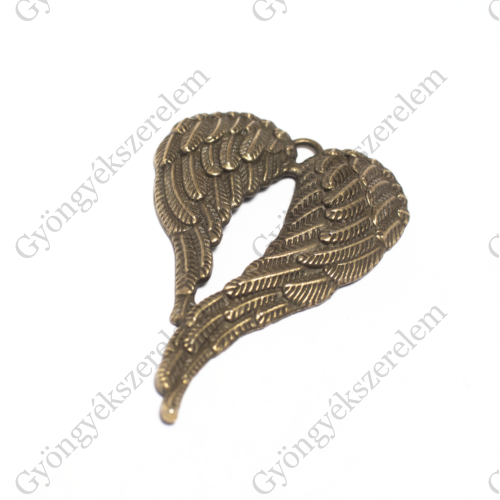 Nagy angyalszárny medál, antik bronz színű, 68x46 mm