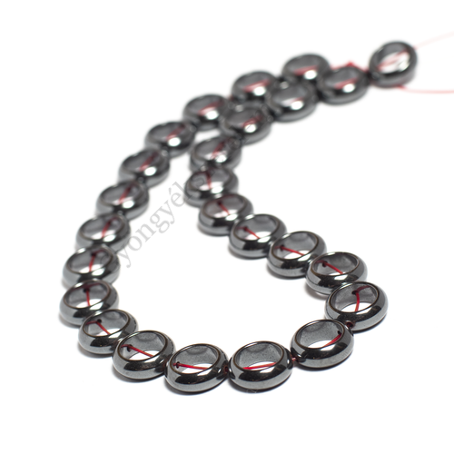 Hematit gyöngykeret, gyöngy, fém fekete színű, 12x4 mm