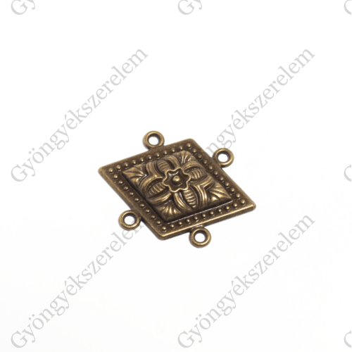 Rombusz karkötőalap, összekötő, medál, antik bronz színű, 43x30 mm