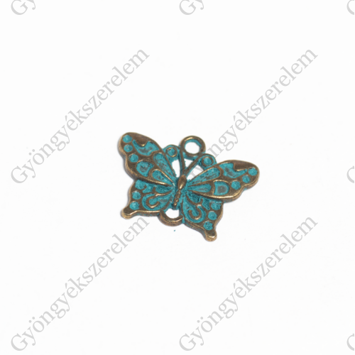 Lepke, pillangó fityegő, medál, patina antik bronz, 25x18mm