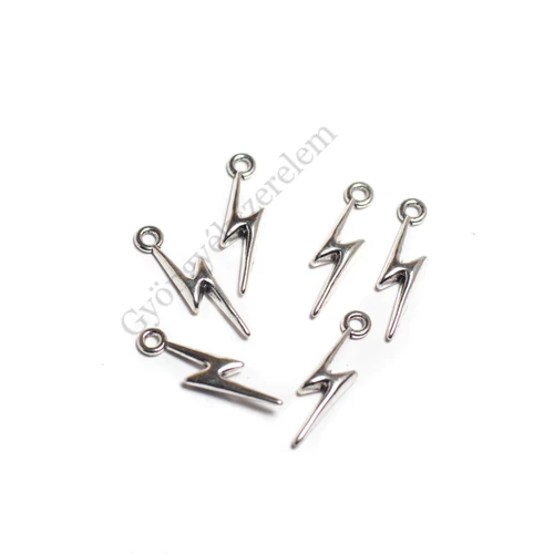 Villám fityegő, medál, antik ezüst színű, 20x6 mm