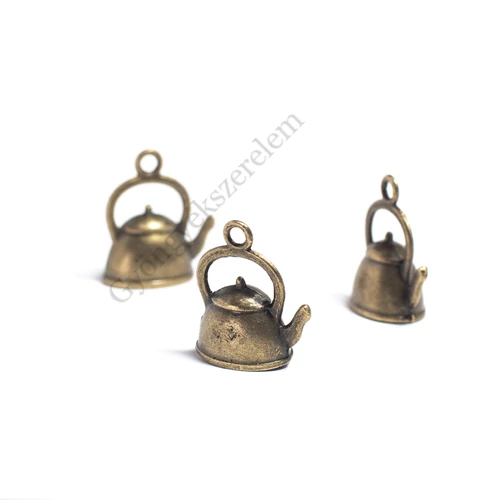 Teáskanna fityegő, medál, antik bronz színű, 20x17x10 mm