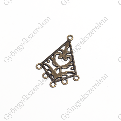 Deltoid összekötő, fülbevalóalap, antik bronz színű, 38x28 mm