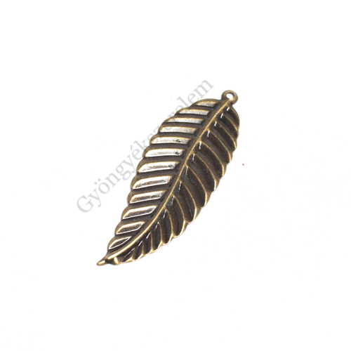 Levél fityegő, medál, antik bronz színű, 50x17 mm