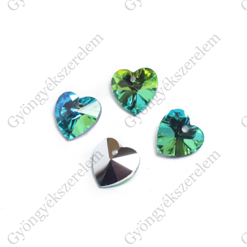 Zöld szív, üveg medál, 14x14 mm