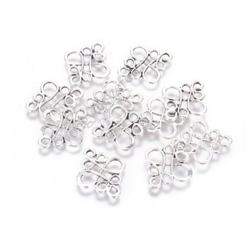 Hajlított összekötő, medálalap, fülbevalóalap, antik ezüst színű, 22x18 mm