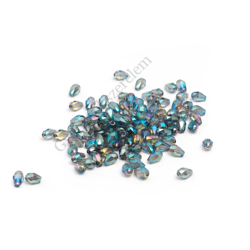 Színjátszó csiszolt csepp üveg gyöngy, 5x3 mm