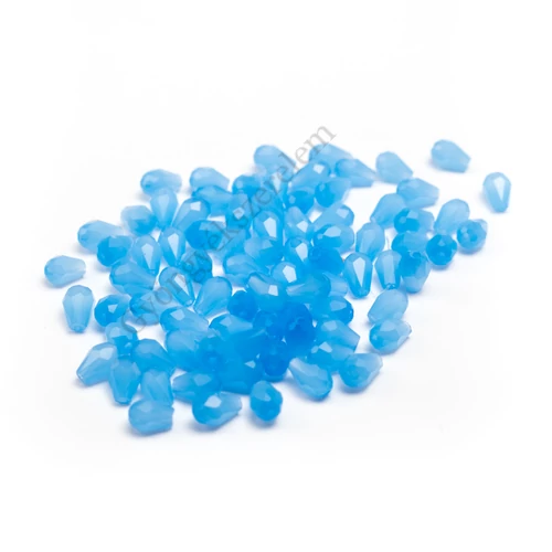Opál kék csiszolt csepp üveg gyöngy, 5x3 mm