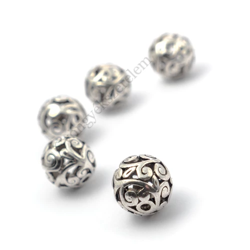 Áttört gömb köztes, antik ezüst színű, 13 mm