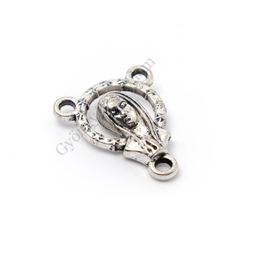 Rózsafüzér összekötő, kétoldalas, antik ezüst színű, 20x15 mm