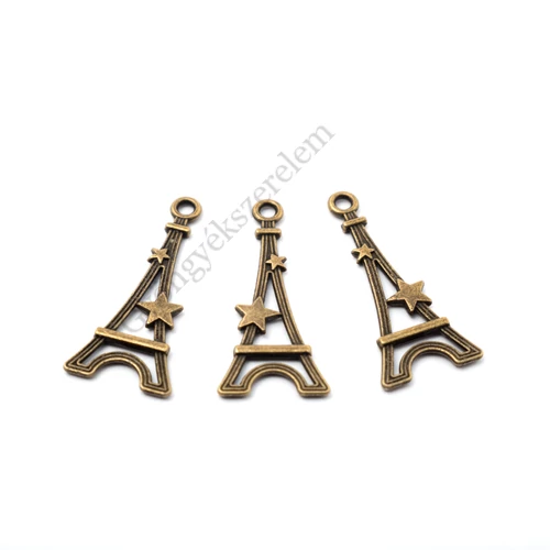 Eiffel-torony fityegő, medál, antik bronz színű, 28x13 mm