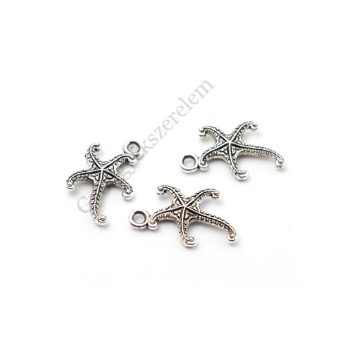 Tengeri csillag fityegő, medál, antik ezüst színű, 19x12 mm