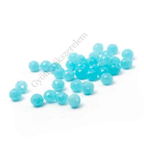 Jáde világoskék csiszolt üveg gyöngy, fánk, abakusz, 4x3 mm