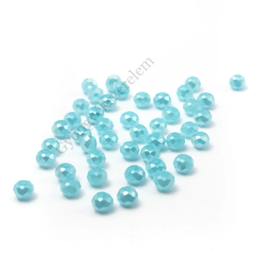 Jáde világoskék AB csiszolt üveg gyöngy, fánk, abakusz, 4x3 mm