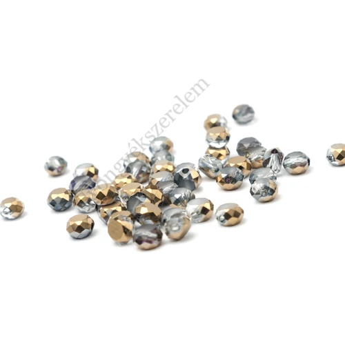 Fukszia, szürke, aranybarna, kerek, lapos, csiszolt üveg gyöngy, 4x3 mm