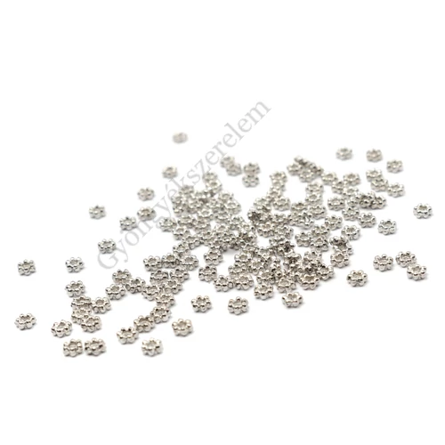 Mini virág köztes, antik ezüst színű, 3,5 mm,  50 db/cs