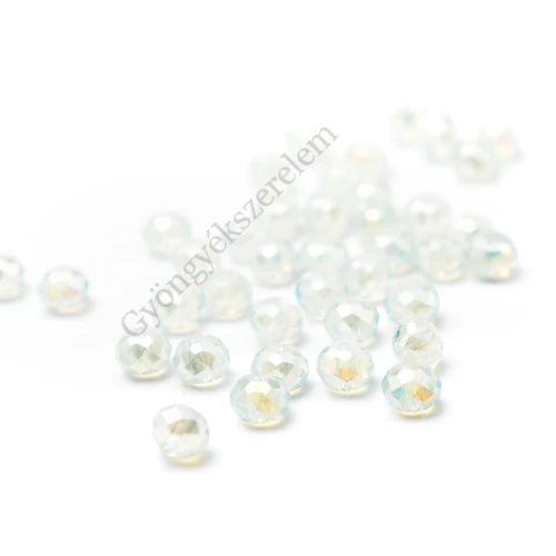 Opál fehér AB csiszolt üveg gyöngy, fánk, abakusz, 6x4 mm