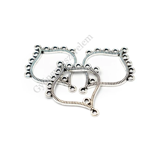 Csepp összekötő, fülbevalóalap, antik ezüst színű, 38x31 mm