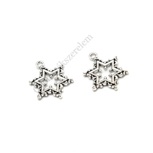 Hópehely, hópihe, jégvirág fityegő, medál, antik ezüst színű, 22x17 mm