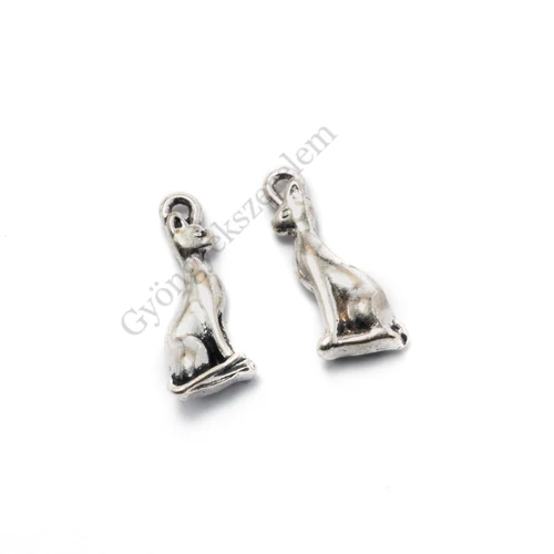 Cica, macska fityegő, medál, antik ezüst színű, 20x9 mm